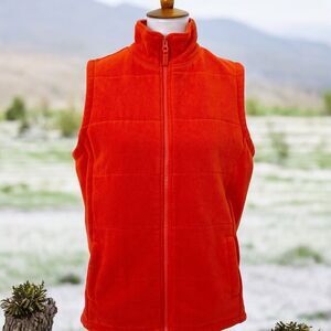 Lands' End Full Zip Fleece Vest Jersey Lined Women's Orange M 10-12 Medium
